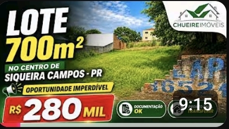 Capa do imóvel Lote de 700m² no Centro de Siqueira Campos – Oportunidade Imperdível!