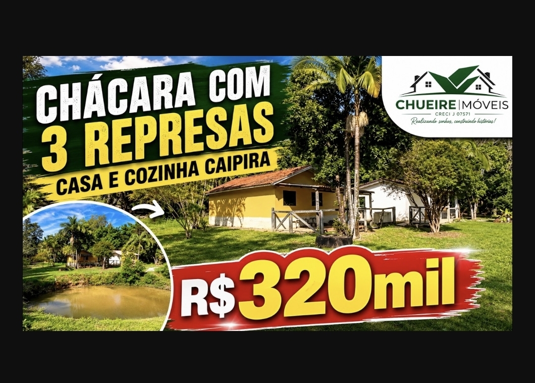 Capa do imóvel Chácara com 3 Represas – Casa e Cozinha Caipira